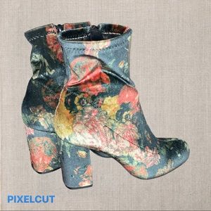 Velvet floral booties